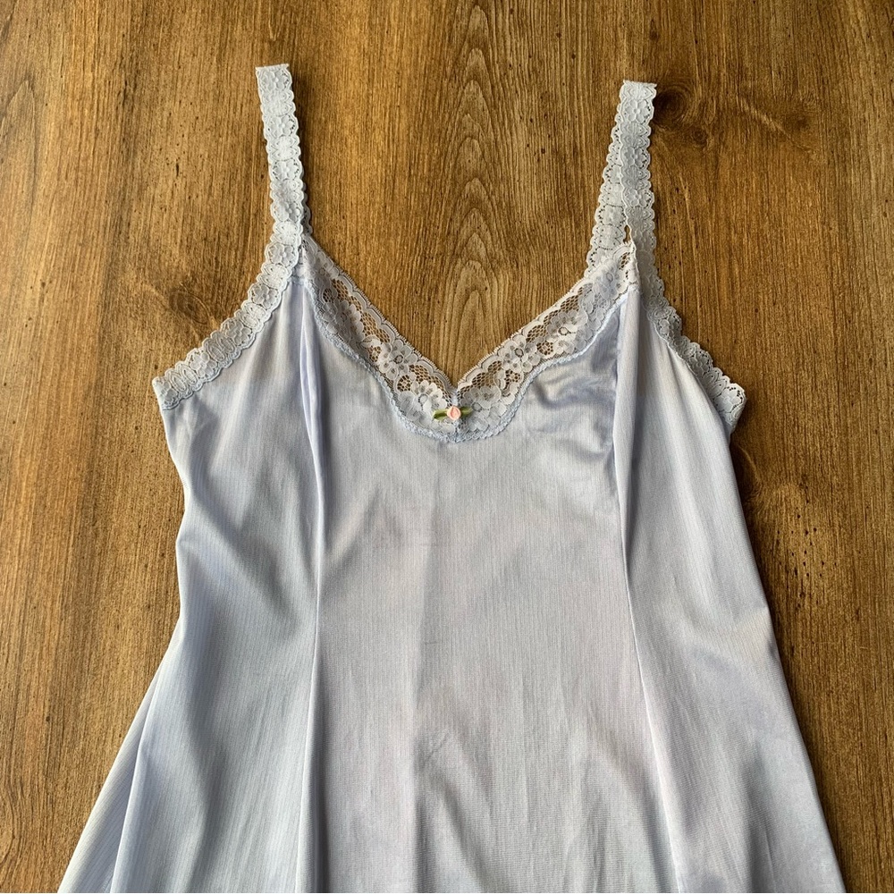 Vintage Nightgown Slip Dress Blue Rosebud Small Lace